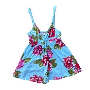 Abercrombie girls summer light blue pink red floral tank cami top xl